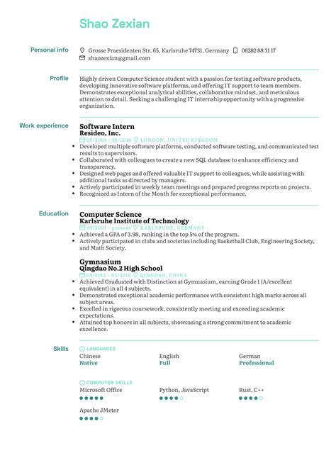 Image result for Computer Science Intern Resume Examples
