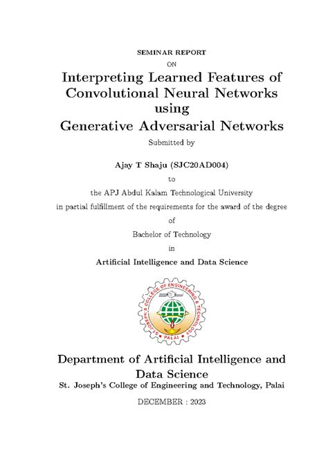 Exploring CNN Features with GANs: Seminar Report - SJC20AD004 - Studocu