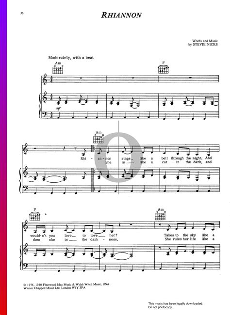 Rhiannon (Fleetwood Mac) Piano Sheet Music - OKTAV