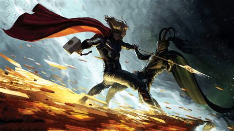 Thor vs Loki HD Wallpaper by Ryan Meinerding
