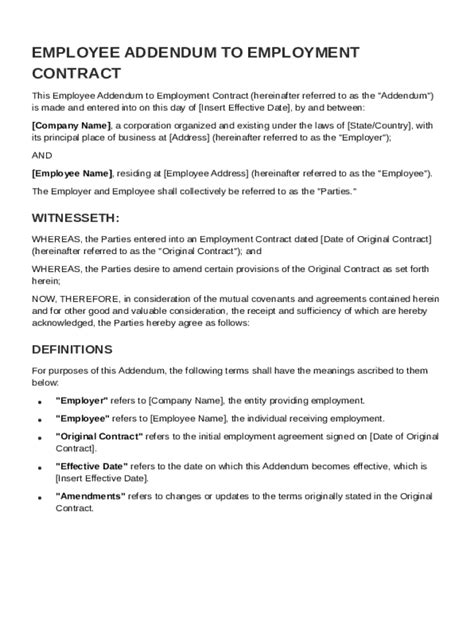 Employee Addendum Contract Template - Blank Fillable Template | Fill ...
