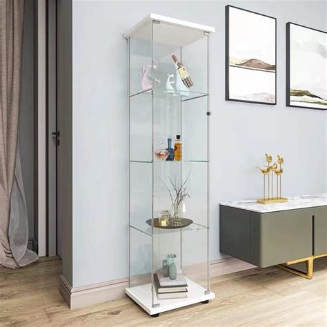 Buy 4-Tier Glass Display Cabinet with Glass Door, 5mm Tempered Glass ...