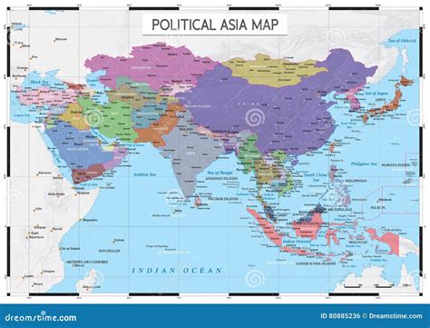 Asia Political Map With Capitals 3.343 Asia Map With Capitals Stock