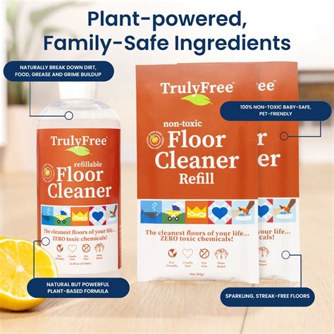 Truly Free Home's Floor Cleaner - Refillable Bottle + 2 Refills