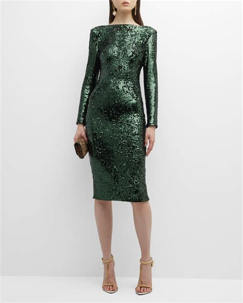 Dress the Population Black Label Emery Sequin Long-Sleeve Sheath Dress | Neiman Marcus