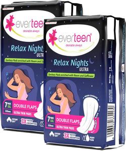 everteen XXL Relax Nights Ultra Thin Sanitary Pads - 2 Packs (7 Pads ...