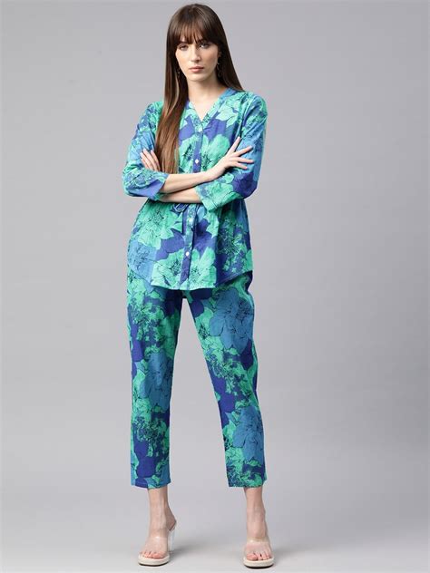 Shirt Style Cotton Fabric Blue Color Co-Ord Set – Trendphoria
