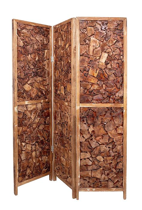 Craftatoz 3 Panel Walnut Brown Solid Wood Screen Room Divider (Brown ...