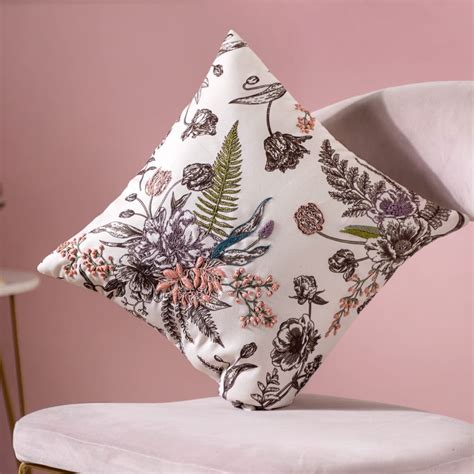 Bouquet Cushion Cover With Hand Embroidery 16 x 16 Inch Online ...
