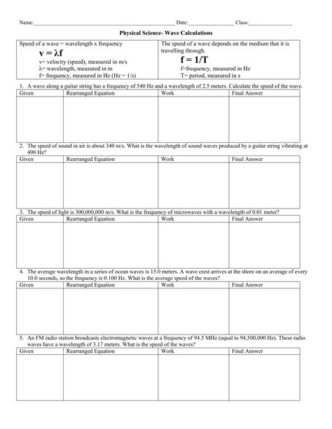 Image result for Wave Equation Worksheet