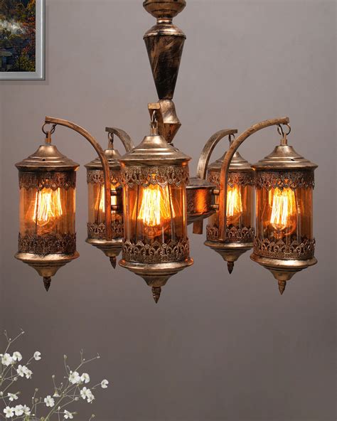 5-Light Oil Rubbed Antique Bronze Vintage Edison Chandelier, Glass Met ...