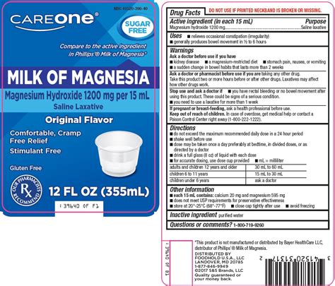 CAREONE MILK OF MAGNESIA- magnesium hydroxide suspension