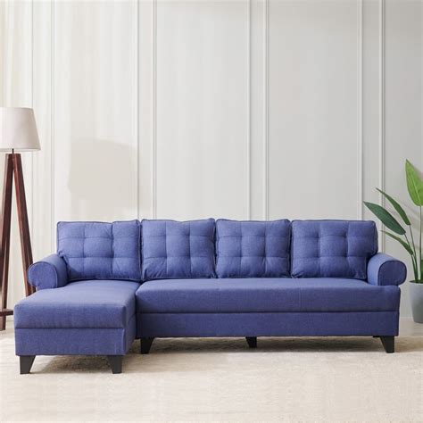 Buy Helios California Fabric 3-Seater Sofa with Left Chaise - Blue from ...