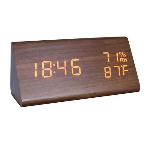 Buy Mengshen Wooden Digital Alarm Clock, Time Date 12/24H Temperature ...