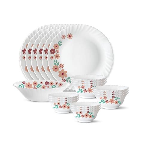 Larah by Borosil Ayana Silk Series Opalware Dinner Set | 19 Pieces for ...