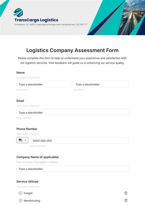 Free Logistics Company Assessment Form Template to Edit Online