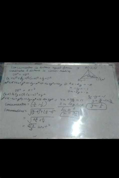 find the circumcenter of the triangle with vertices (-2,3) (2,-1) and ...