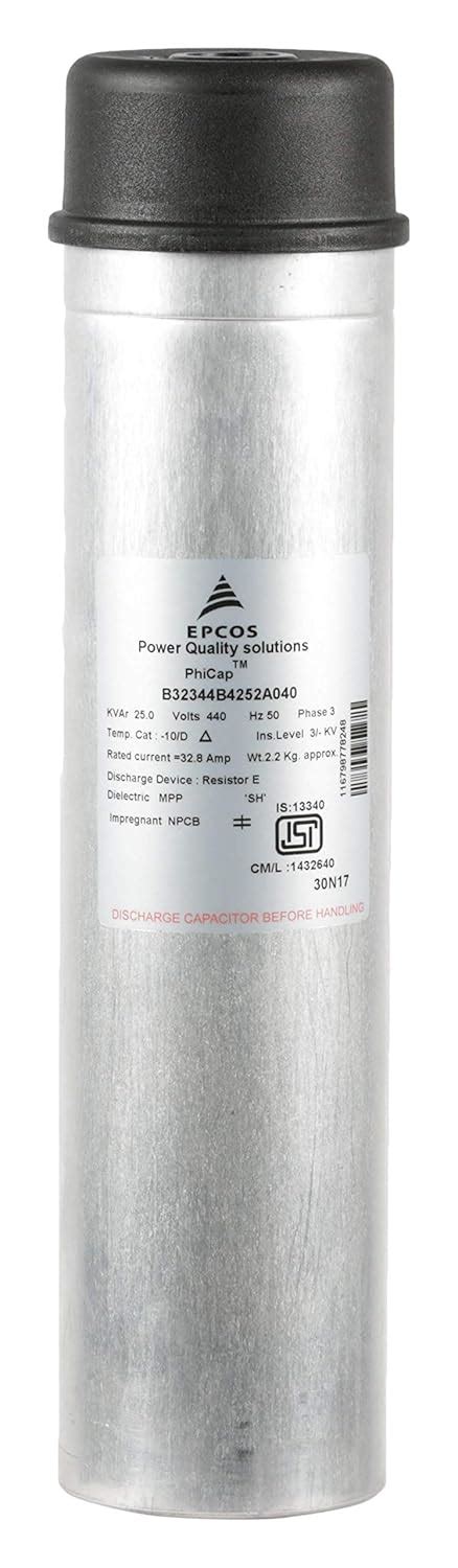 Epcos PhiCap Normal Duty Capacitor 25 KVAr 440V B32344B4252A040 ...