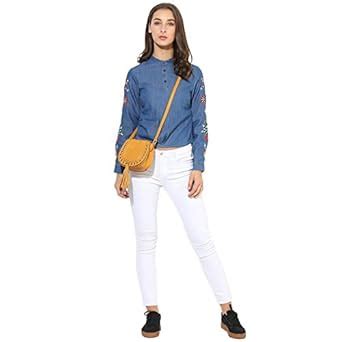 Heather Hues Blue Colored Denim Fabric Mandarin Long Sleeves Regular ...