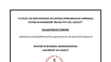 MBA Project Report: Effectiveness of Performance Appraisal at Mapshore ...