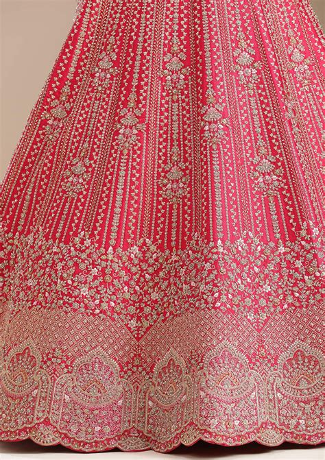 Buy Rani Pink Cording Raw Silk Semi-Stitched Lehenga - Koskii