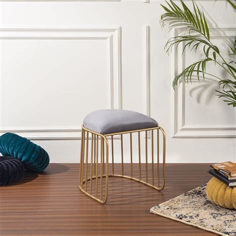 LUSHLIN Gray Semi Round Multipurpose Cushioned Metallic Stool with ...