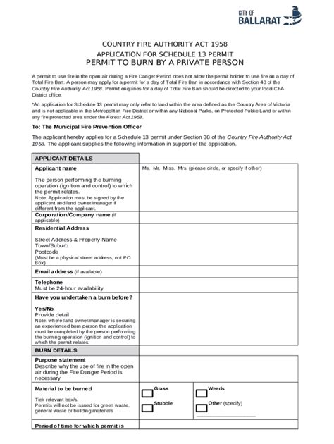 Fire Danger Period PermitsCFA (Country Fire Authority) Doc Template ...