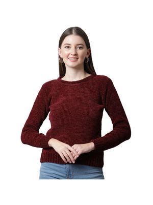 Buy Cantabil Women Maroon Textured Casual Sweater (M) Online