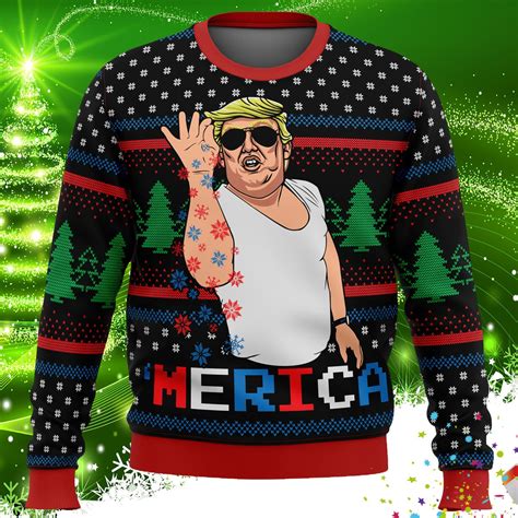 Donald Trump Salt Bae 'Merica Ugly Christmas Sweater - RobinPlaceFabrics