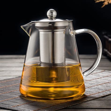 Glass Teapot with Removable Stainless Steel Infuser, Borosilicate Glass ...