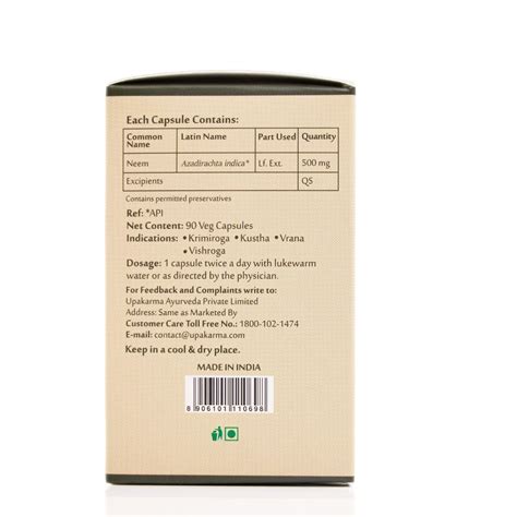 Upakarma Ayurveda Neem 550 mg, 90 Capsules Price, Uses, Side Effects ...