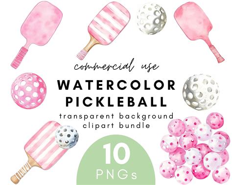 Pink Watercolor Pickleball Clipart Bundle