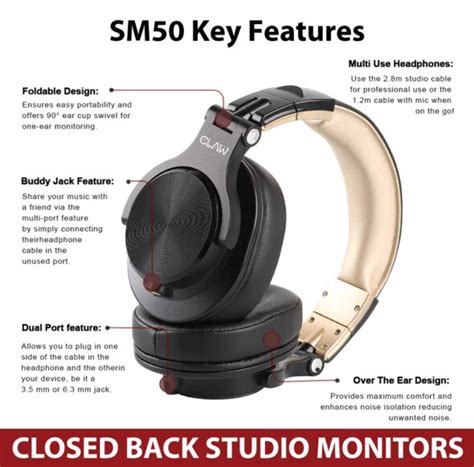 Shop Studio DJ Headphones at Best Prices | CLAW SM50 (Black/Gold)