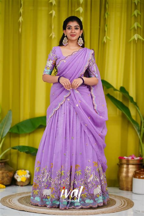 Prachi Metallic Chiffon Half Saree - Lavender – Ivalinmabia