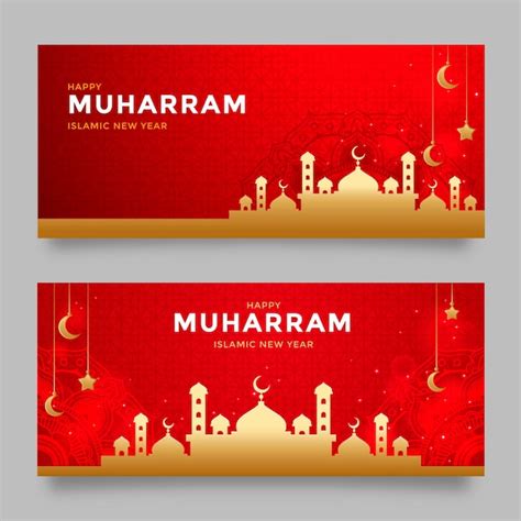 Gradient muharram banners set | Free Vector