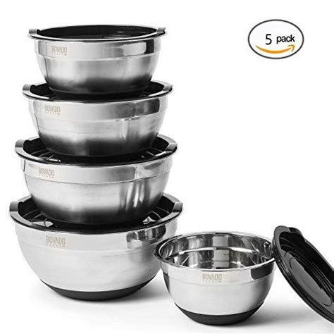 Stainless Steel Mixing Bowl Set- 5 Bowls With Lids - Measurement ...