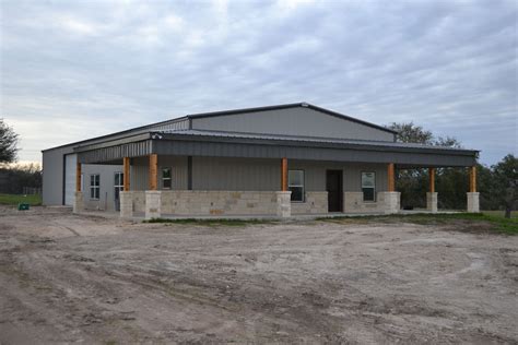 Steel Frame Home / Barndo with Porch Limestone wainscot, cedar wrapped ...