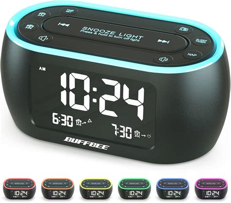 BUFFBEE Bedside Alarm Clock Radio with 7 Color Night Light,Dual Alarm ...