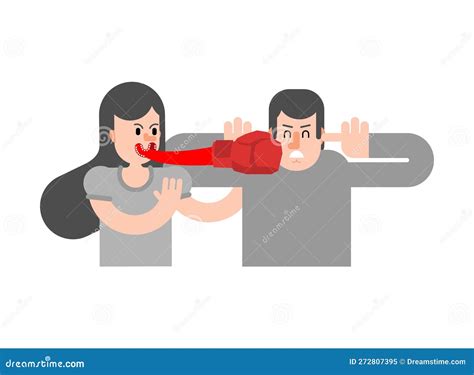 Couple Quarrel. Tongue Is Like Boxing Glove. Hitting With Words ...