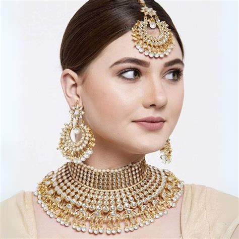 Buy I Jewels White Gold Plated Traditional Kundan and Pearl Bridal ...