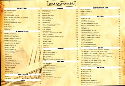 Menu at spicy crunch, Hyderabad, F9RV+336