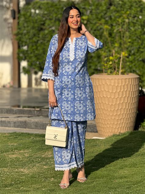 Blue Pure Cotton Floral Printed Straight Co-ord Set
