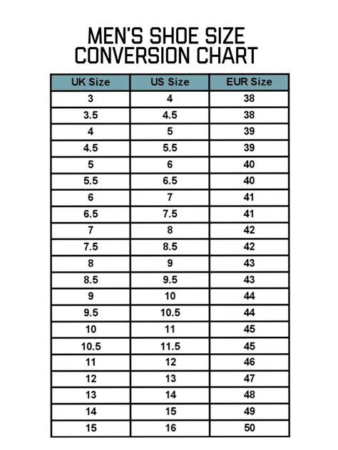 Mens Shoe Size Conversion Chart, Template, Instant, Printable, Digital ...
