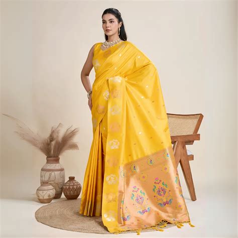 Yellow Zari Weaving Soft Silk Saree – Kalyanja
