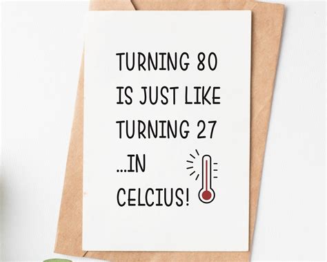 Turning 80 in celsius funny birthday card 80th birthday card for women ...