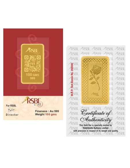 Buy RSBL Gold Bar 100 Grams Gold 24Kt Gold 999 Purity I CoinBazaar