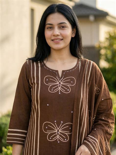 Brown Printed Cotton Blend Straight Suit Set With Dupatta – Meenabazaar