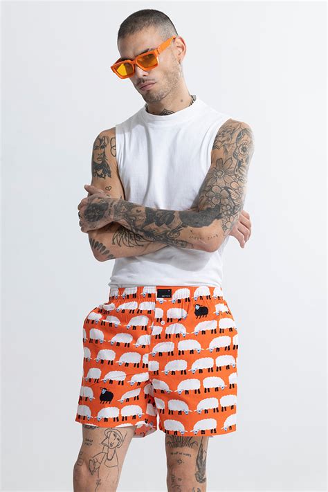 Buy Men's Sheep Print Orange Boxer Online | SNITCH
