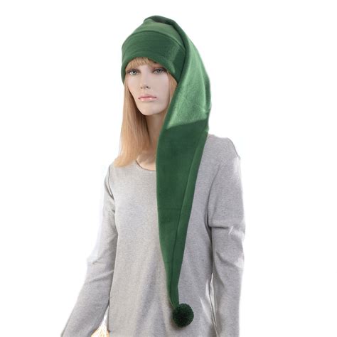 Extra Long Stocking Cap Dark Green PomPom Goth Santa Hat Long Tail Hat ...