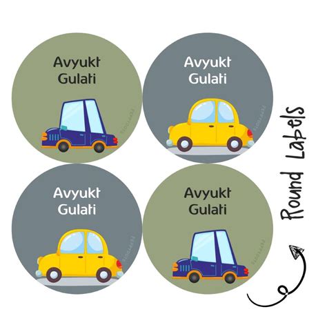 Round Water Proof Label - Cute Car – Popup Kids